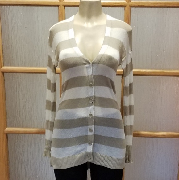 Caslon Sweaters - CASLON Striped Sheer Cotton Cardigan